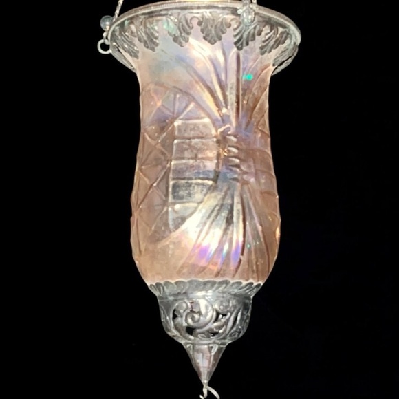 Elegant Iridescent Glass Hanging Candle Votive Tealight Lantern - Picture 1 of 4
